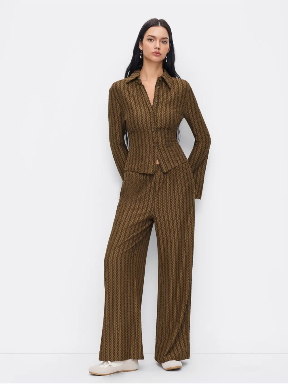 New Cider Two Piece Set Tailored Brown Funky Pattern